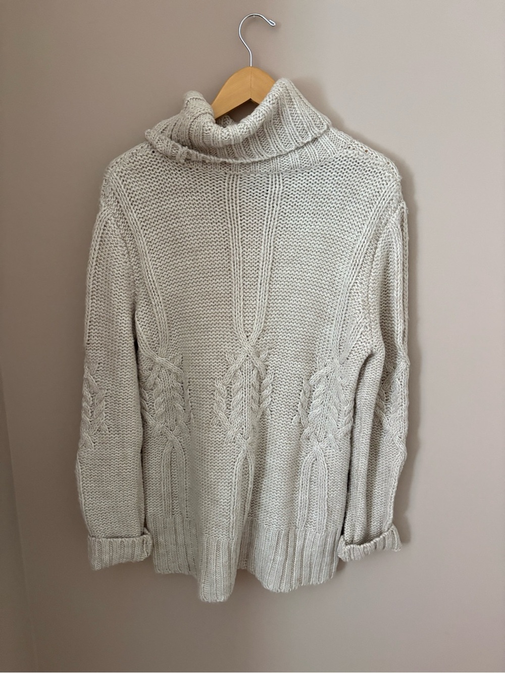 bobeau Cream Cable Knit Cowl Neck Sweater Sz M - Picture 3 of 5
